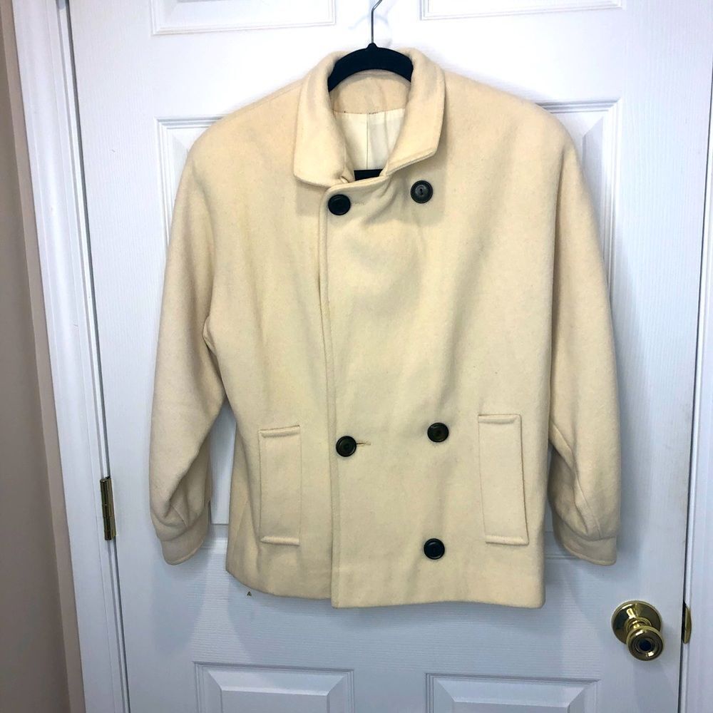 Vintage Dilards Country Pacer cream waist length pea coat, size 14/16 - Picture 1 of 15